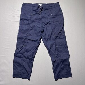 Eileen Fisher Cropped Pants Womens‎ 14 Navy Organic Linen Utility Drawstring